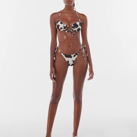 NWT BERSHKA SWIM cow print SEXY bikini SET Top & Bottom Cream Brown - Picture 6 of 9